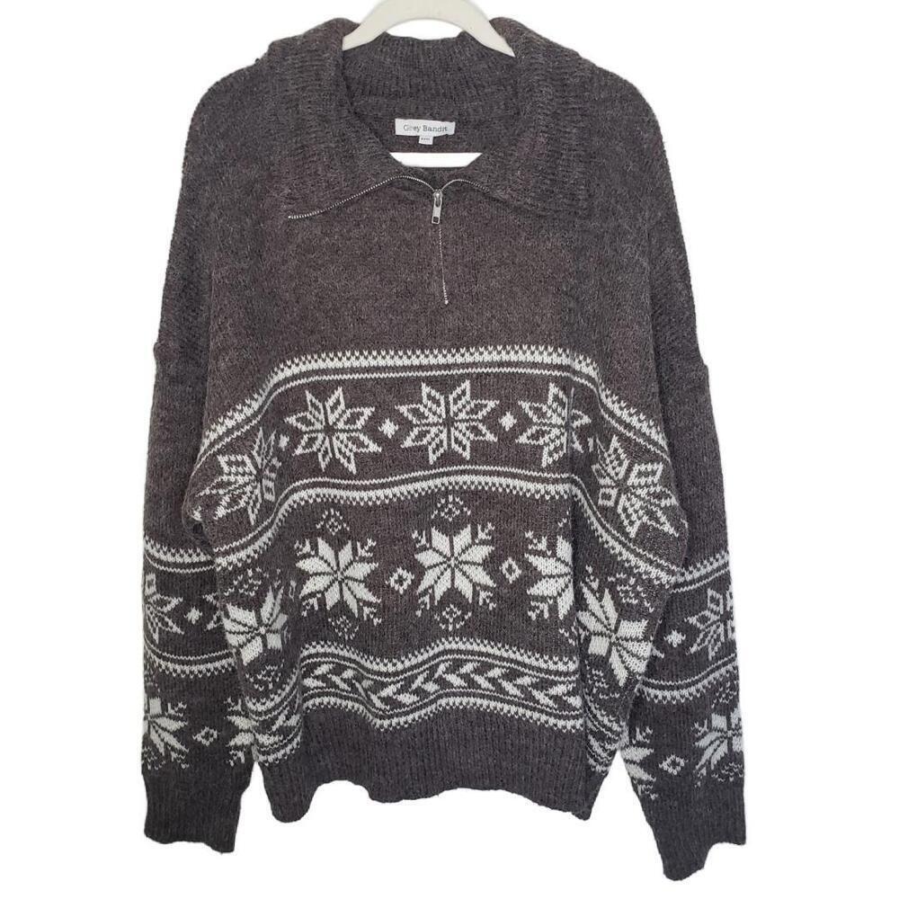Grey Bandit Sz 3X Grey Snowflake Quarter Zip Sweater (1715)